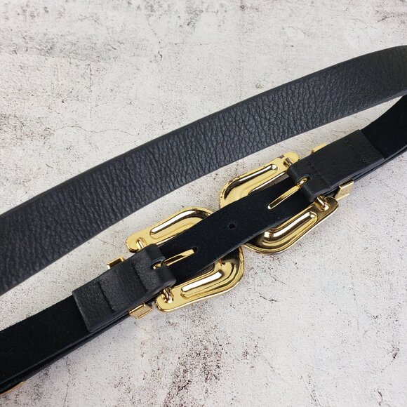 B-Low The Belt Bri Bri Genuine Leather Double-Buckle Western Belt Black /Gold XS - Picture 7 of 9